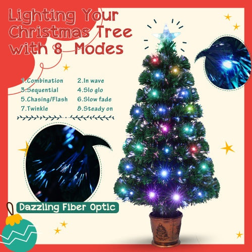 Ensemble de 4 sapins artificiels de Noël à fibre optique préinstallés, guirlande de Noël, guirlande et ensemble de 2 arbres d'entrée