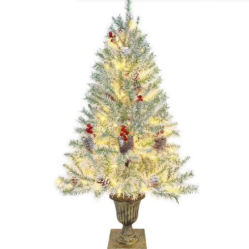 Ensemble de 4 pièces de sapin de Noël artificiel pré-éclairé, guirlande, couronne et ensemble de 2 arbres d'entrée de Noël