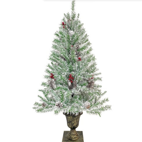 Ensemble de 4 pièces de sapin de Noël artificiel pré-éclairé, guirlande, couronne et ensemble de 2 arbres d'entrée de Noël