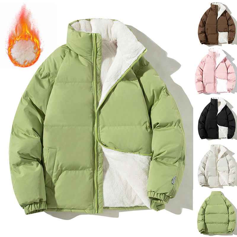 Manteau à col montant pour couple avec poches, veste épaisse en peluche chaude pour l'hiver, pour femme et homme, vêtement d'extérieur ample