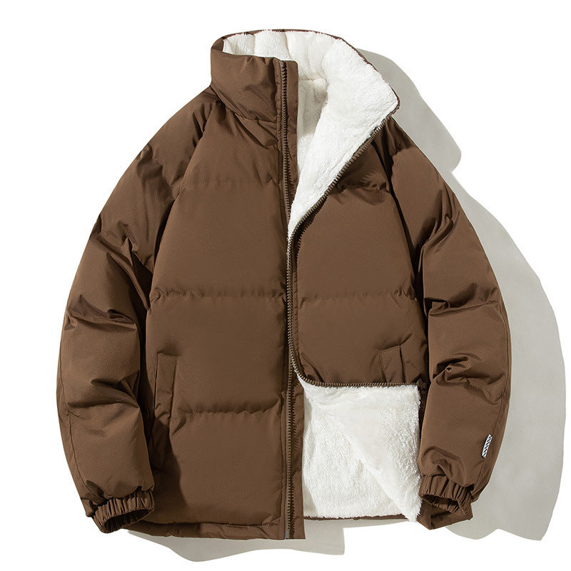 Manteau à col montant pour couple avec poches, veste épaisse en peluche chaude pour l'hiver, pour femme et homme, vêtement d'extérieur ample