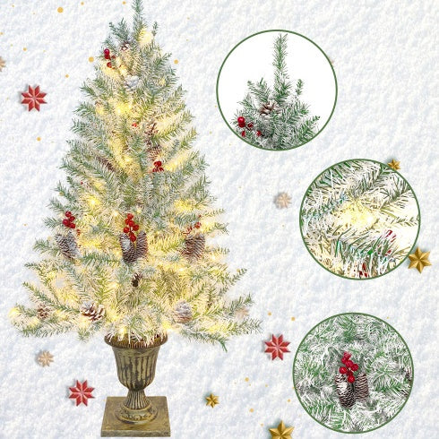 Ensemble de 4 pièces de sapin de Noël artificiel pré-éclairé, guirlande, couronne et ensemble de 2 arbres d'entrée de Noël