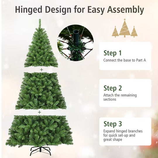 1 pièce 6 7,59 pieds Arbre de Noël artificiel en PVC à charnière de qualité supérieure avec support en métal Arbre non éclairé au design accrocheur