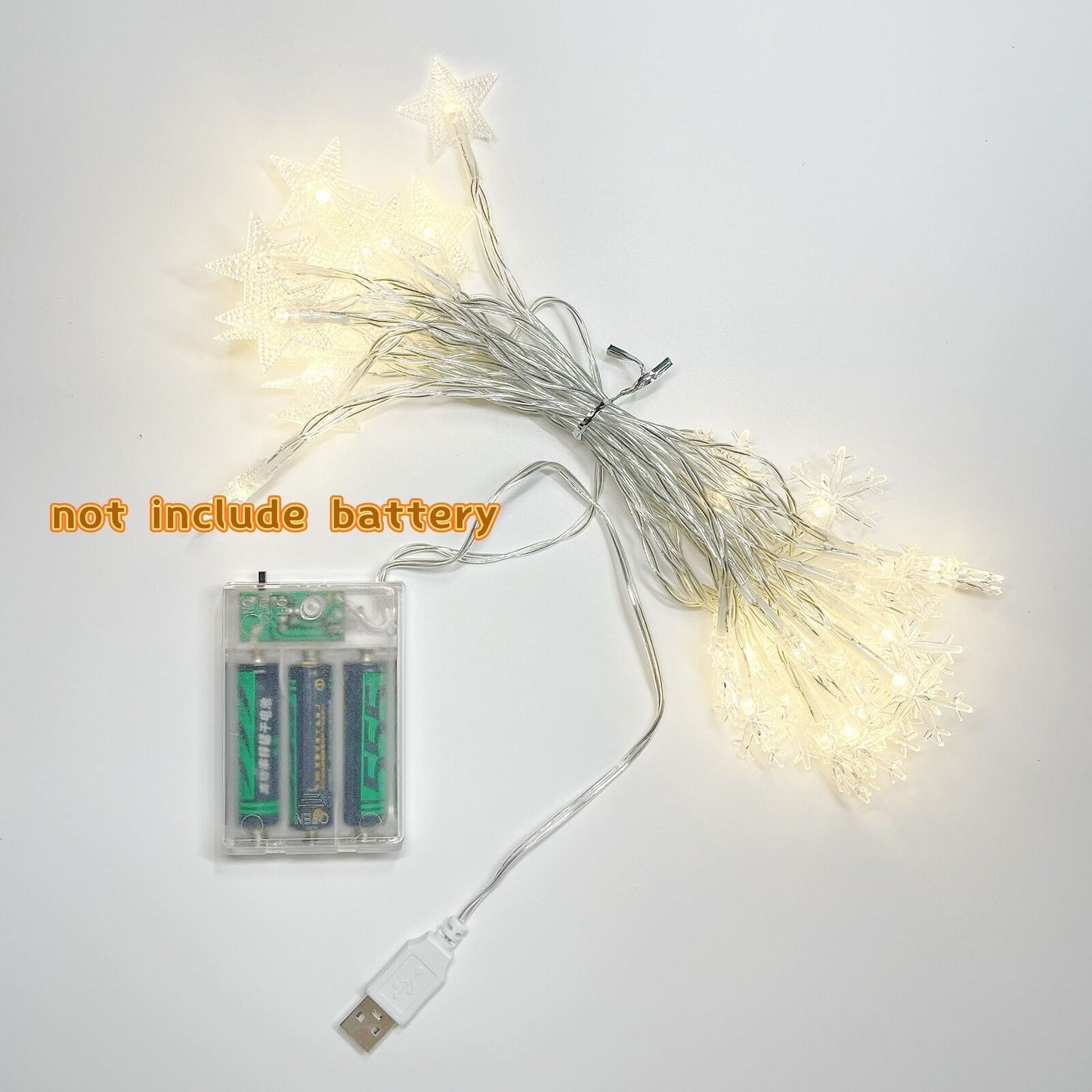 Lumière étoile et flocon de neige 40 LED 6M Décoration de fête d'arbre de Noël extérieur USB Batt