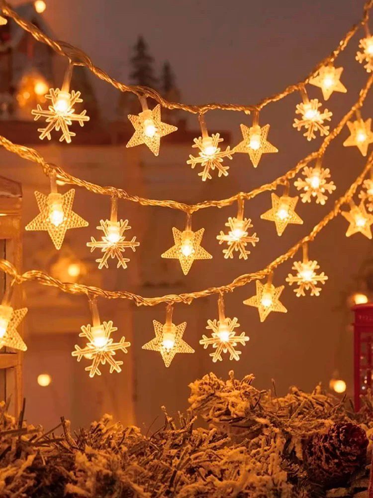 Lumière étoile et flocon de neige 40 LED 6M Décoration de fête d'arbre de Noël extérieur USB Batt
