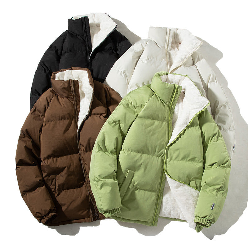 Manteau à col montant pour couple avec poches, veste épaisse en peluche chaude pour l'hiver, pour femme et homme, vêtement d'extérieur ample