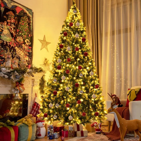 1 pièce 6 7,59 pieds Arbre de Noël artificiel en PVC à charnière de qualité supérieure avec support en métal Arbre non éclairé au design accrocheur