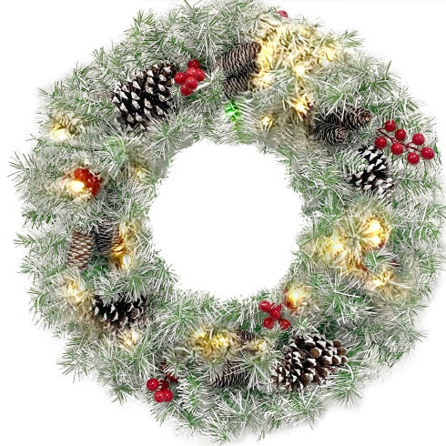 Ensemble de 4 pièces de sapin de Noël artificiel pré-éclairé, guirlande, couronne et ensemble de 2 arbres d'entrée de Noël